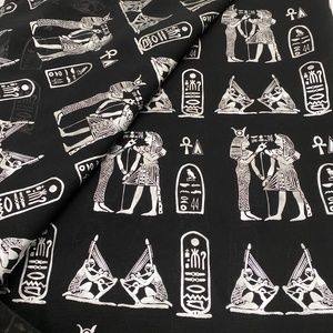 Egyptian Print Scarf/wrap Black Silver 56” x 32”